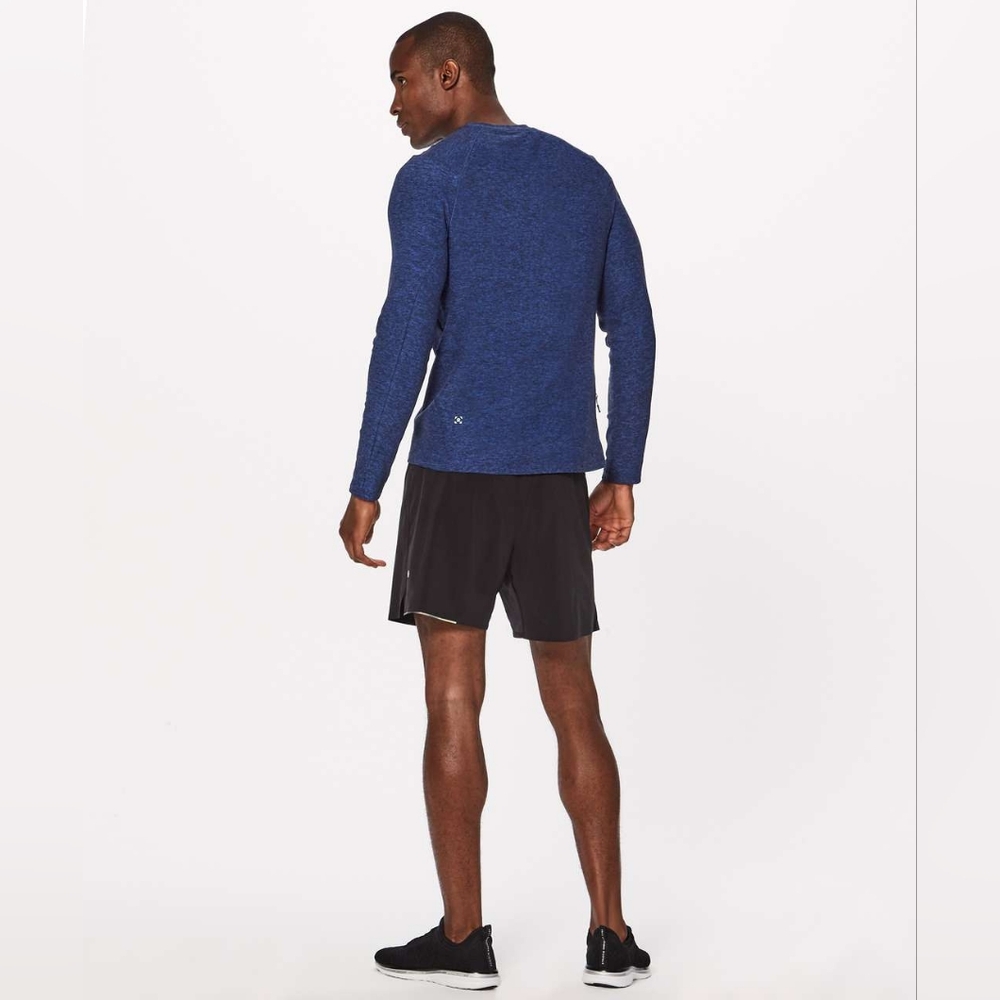 Lululemon Heathered Cerulean Blue Black Rulu Surge Warm Long Sleeve Reflec Shirt